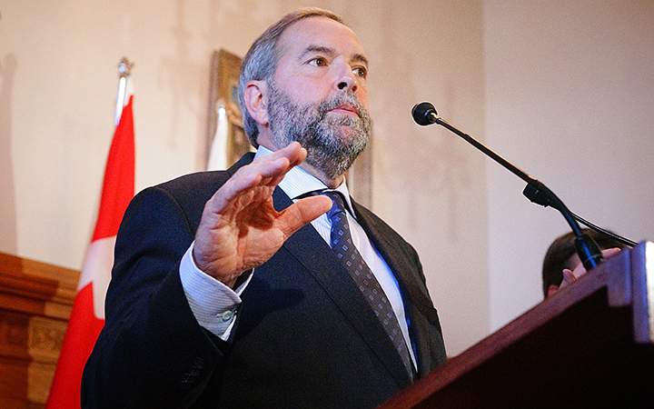 NDP Leader Tom Mulcair at a press conference at City Hall, Montreal, Que., September 23, 2015.