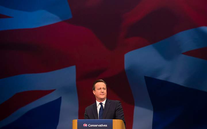 Britain's Prime Minister David Cameron makes his keynote speech at the annual Conservative Party Conference in Manchester, England, Wednesday Oct. 7, 2015.