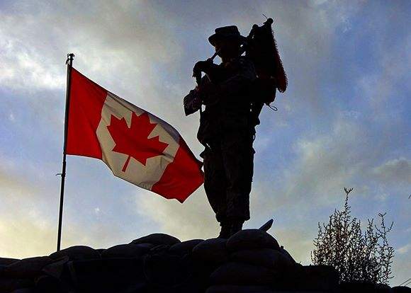 A photo from the Veterans Voices of Canada flag raising from 2014.