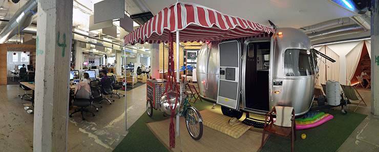 Airbnb San Francisco Headquarters sprinkled with famous theme rentals like this retro tailer