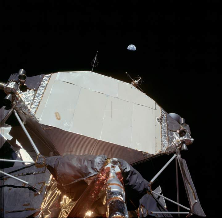 Earth as seen from the moon near the lunar lander.