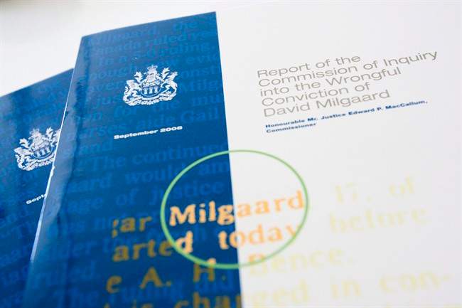 A copy of the Report of the Commission of Inquiry into the Wrongful Conviction of David Milgaard, released in Saskatoon, Sask., on Sept. 26, 2008. THE CANADIAN PRESS/Geoff Howe