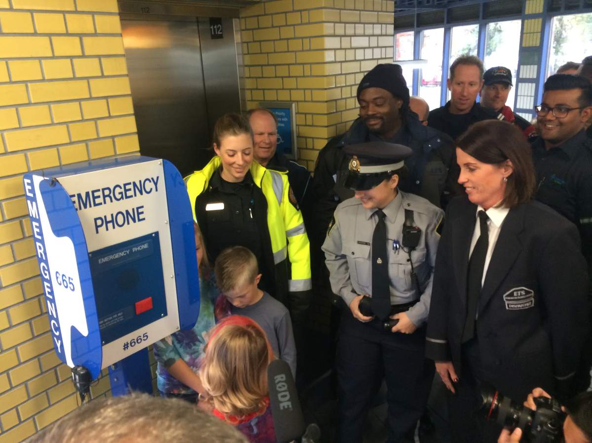 Spidermable uses the ETS emergency phone to alert authorities of two missing children during mock scenario at University LRT