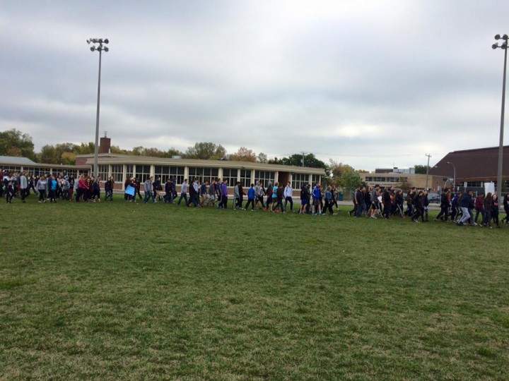 Students at John Rennie High School protest cuts to education, Wednesday, October 7, 2015.