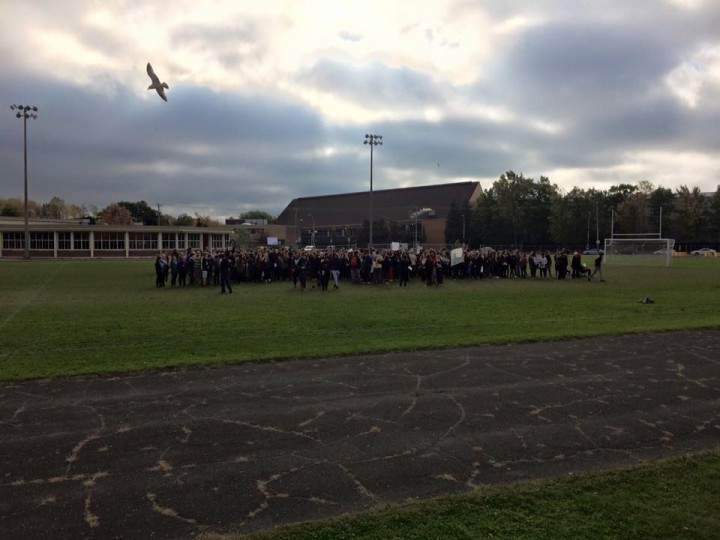 Students at John Rennie High School protest cuts to education, Wednesday, October 7, 2015.