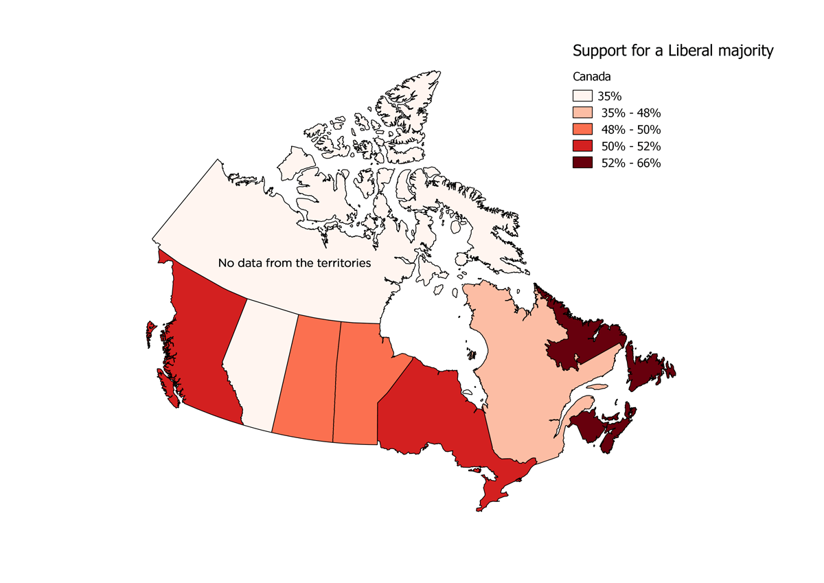 Support for Liberal majority by province