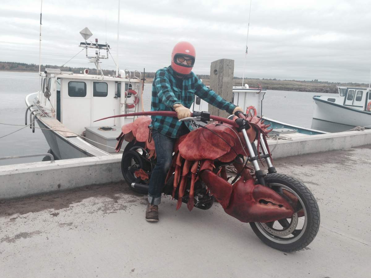 Timo showed off his unique ride to some lobster fishermen on the wharf Tuesday.