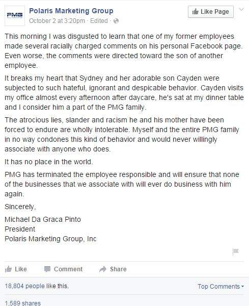 Atlanta man fired after posting photo with racist comments about co-worker’s son - image
