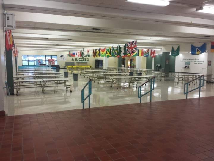 Empty classrooms at Riverdale High School after students walked out on classes to support teacher protests, Wednesday, October 7, 2015.