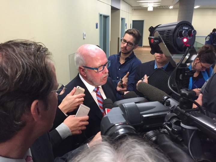 Marc Labelle, Lise Thibault's lawyer, addresses reporters. The former Lieutenant-Govenor is appealing her sentence, Tuesday, October 6, 2015.