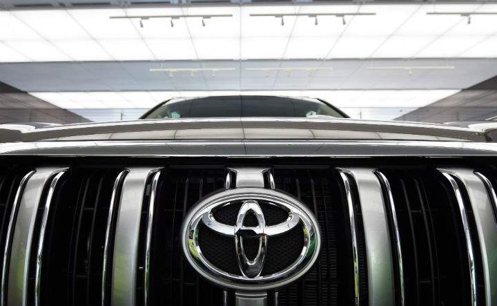Toyota Motors' model Land Cruiser Prado is displayed at the company's Tokyo headquarters on August 4, 2015.