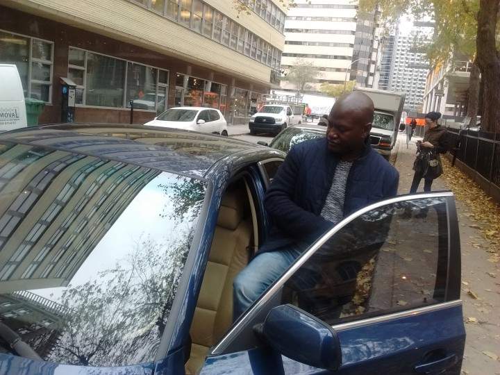 Joel Debellefeuille getting into the BMW police pulled him over in. October 28, 2015.