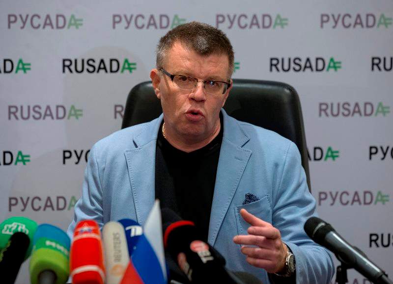 Nikita Kamaev, Managing Director of Russian Anti-Doping Agency RUSADA talks to press at the agency headquarters in Moscow on Tuesday, Nov. 10, 2015. The World Anti-Doping Agency has suspended the accreditation of Moscow's drug-testing laboratory in the wake of a damning report on Russian doping Monday.