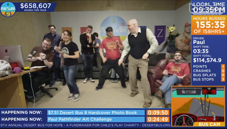A screenshot of the Desert Bus for Hope 9 marathon, which has raised over $675,000 for Child's Play this year. 
