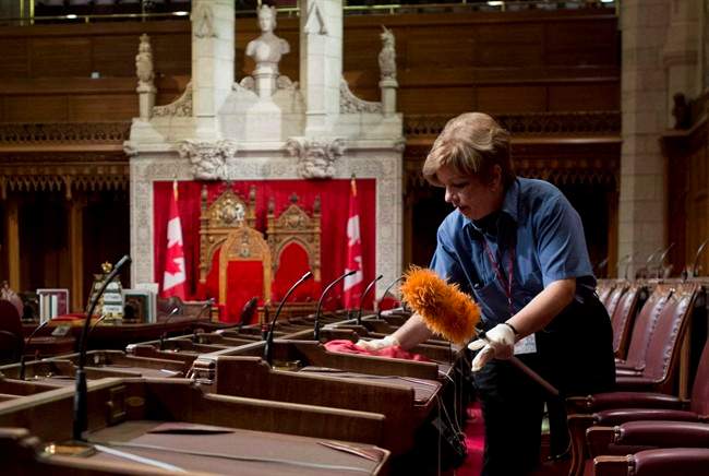 The Senate chamber is prepared for the resumption of the session on Parliament Hill September 12, 2014, in Ottawa.