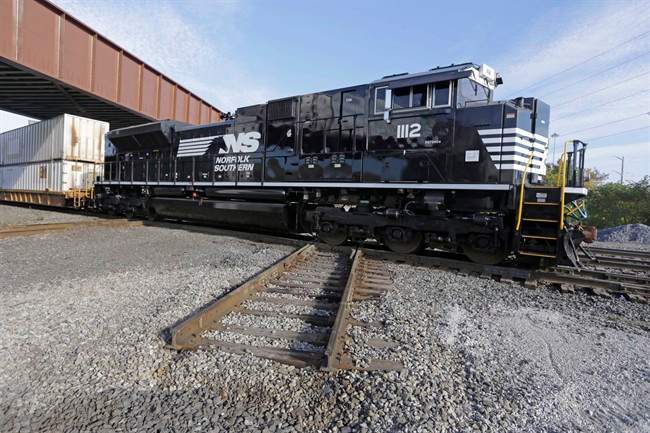This Oct. 23, 2014 file photo shows a Norfolk Southern locomotive on Chicago's south side.