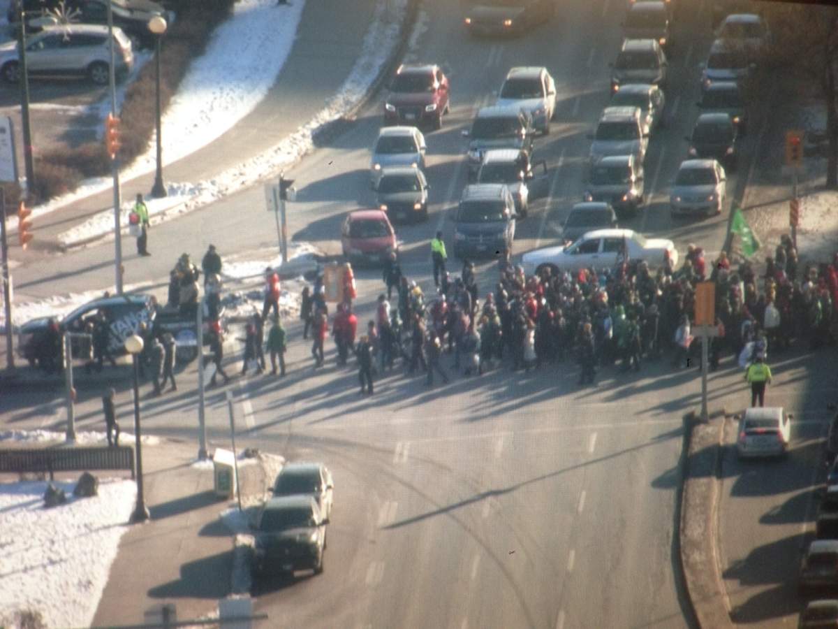 Fan March treks through downtown Winnipeg with the Grey Cup.