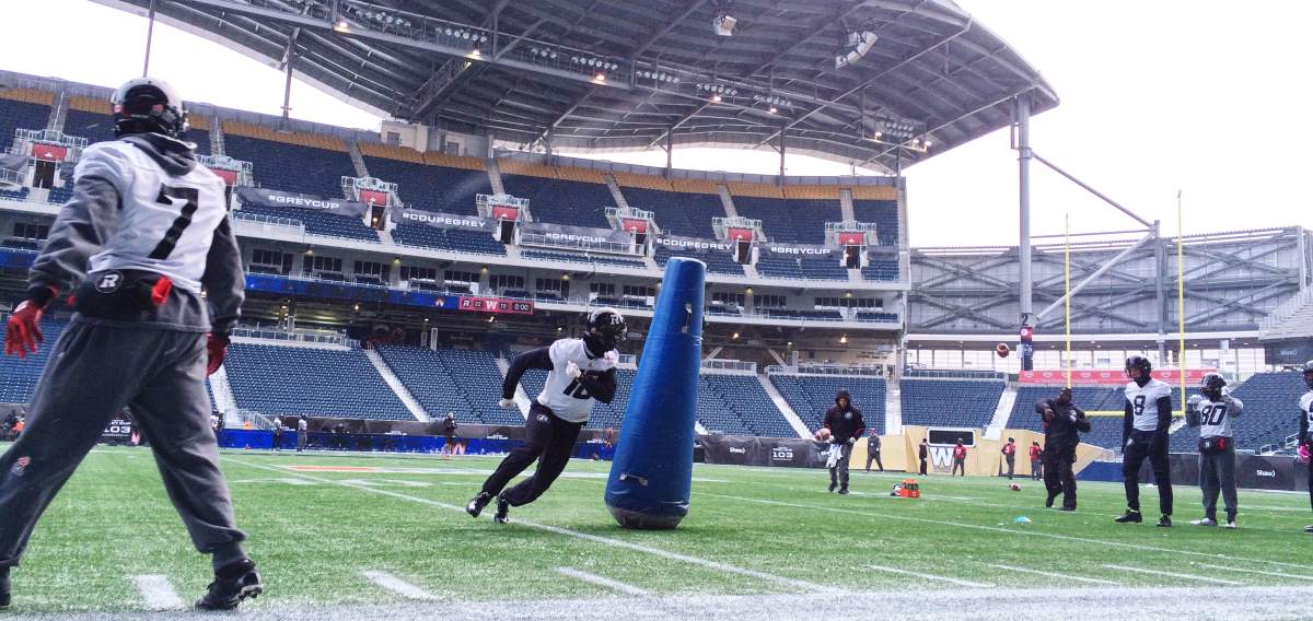 The Ottawa Redblacks take to the field for their first practice on the game day grounds.