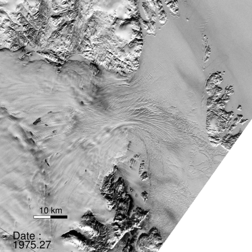 Image time series of Greenland’s Zachariæ Isstrøm glacier as seen by the NASA/USGS Landsat satellite.