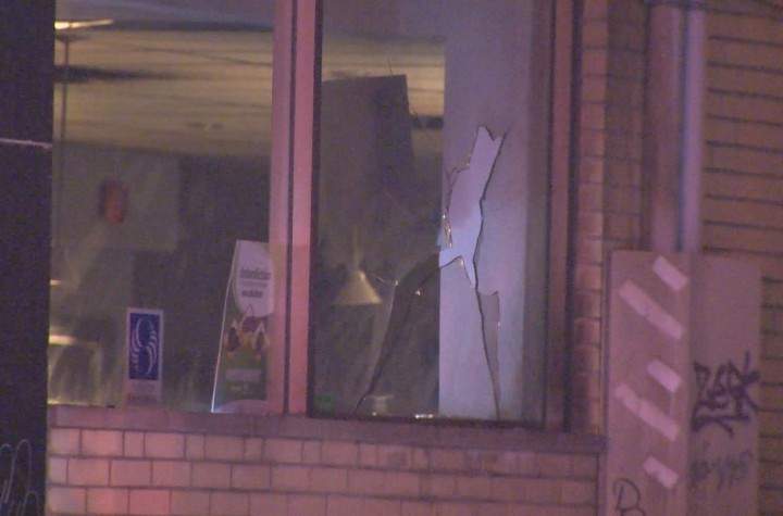 A molotov cocktail was thrown through the front window of the Empire Café in Villeray, Wednesday, November 18, 2015.