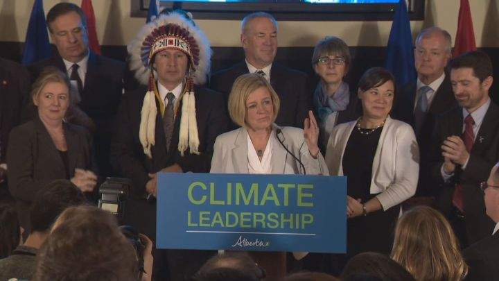 A photo of Premier Rachel Notley when Alberta released its long-awaited report on climate change policy Nov. 22, 2015.
