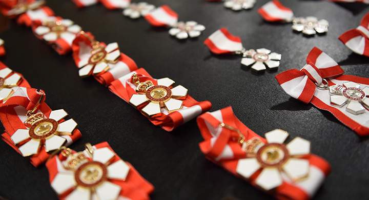 The Order of Canada medals are displayed during an investiture ceremony at Rideau Hall in Ottawa on Wednesday, September 23, 2015.