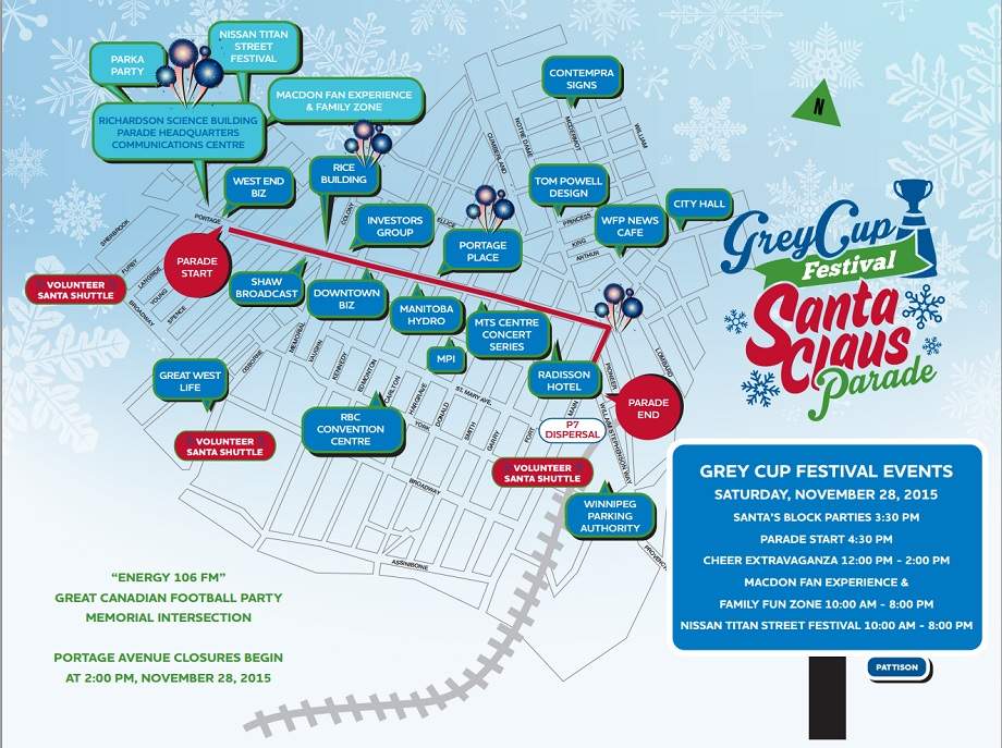 Grey Cup Festival Santa Claus Parade to head down Portage Avenue in Winnipeg.