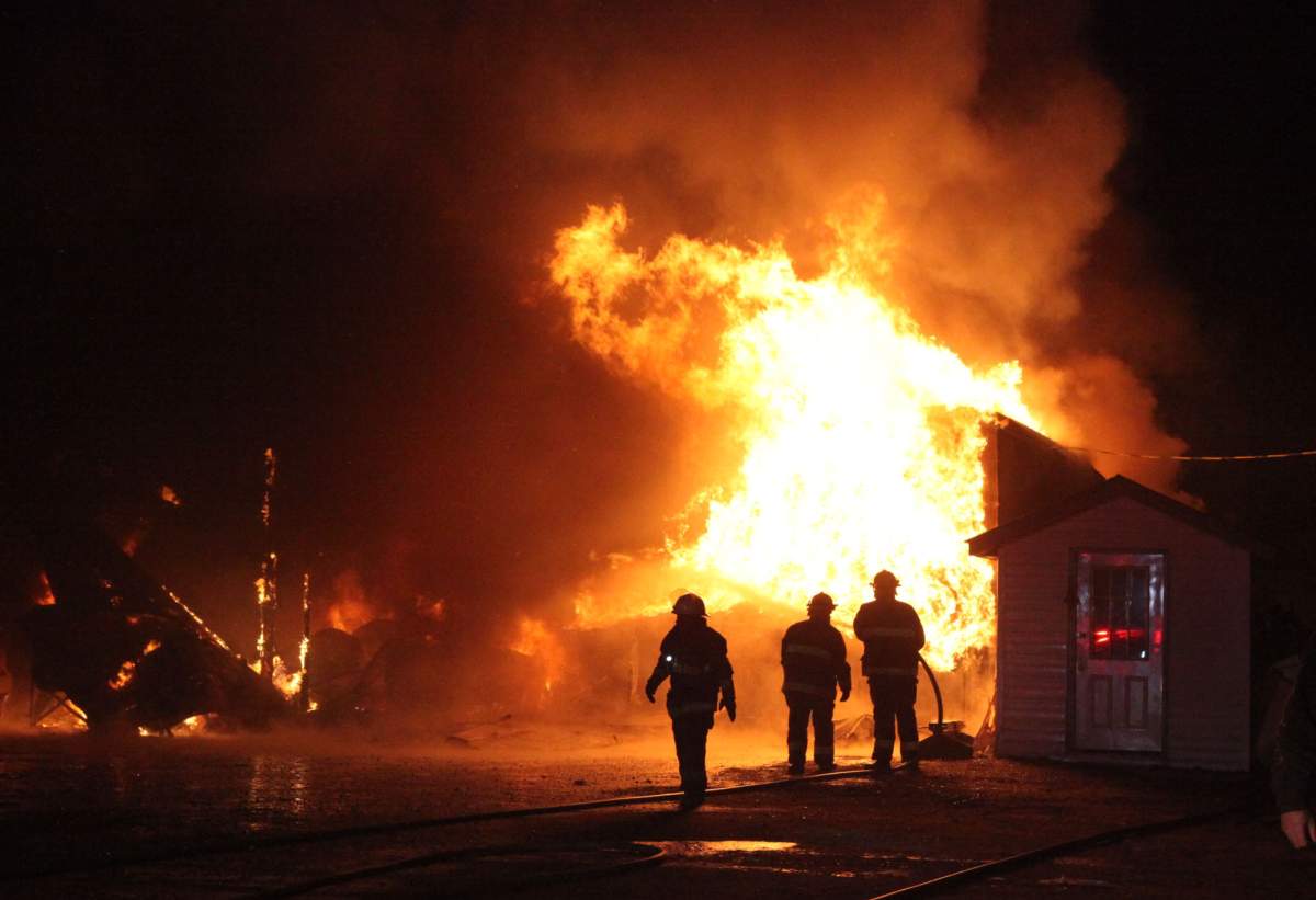A shop full of vintage tractors was destroyed by fire on a rural central Alberta property west of Rimbey, Alta. November 16, 2015.