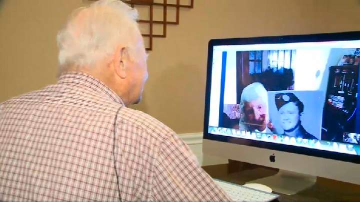 Norwood Thomas and Joyce Durrant Skype decades after last seeing each other.