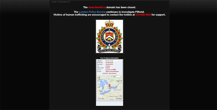 London police have shut down the website for Fantasy World Escorts after a human trafficking investigation.