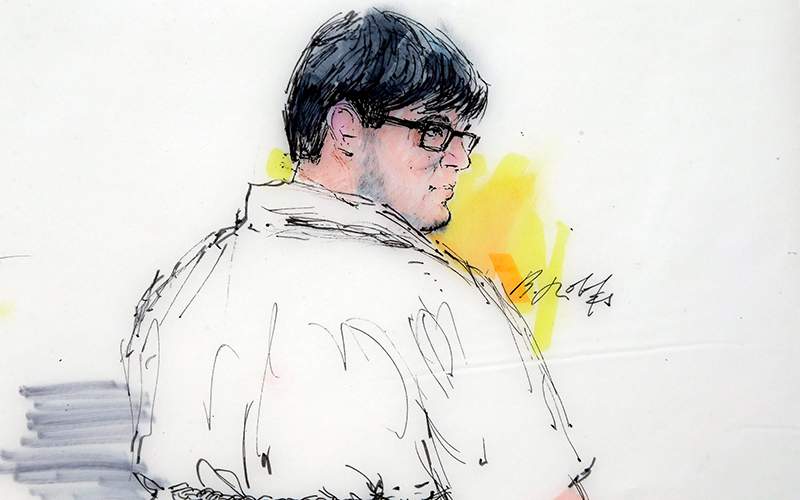 In this courtroom sketch, Enrique Marquez appears in federal court in Riverside, Calif., Monday, Dec. 21, 2015. 