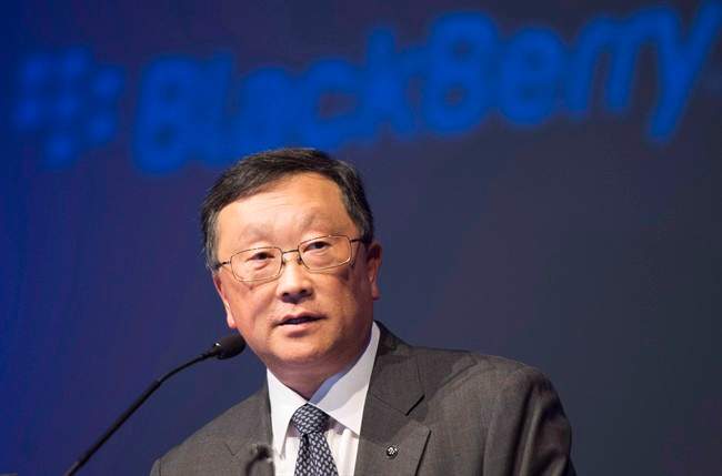 Chief executive John Chen speaks at the BlackBerry Ltd. annual meeting in Waterloo, Ont., on June 23, 2015. THE CANADIAN PRESS/Frank Gunn.