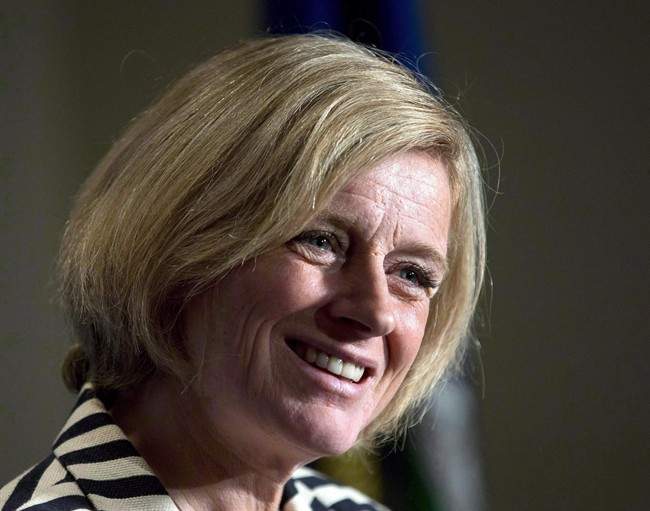 Alberta Premier Rachel Notley speaks following a business luncheon in Calgary on Oct. 9, 2015. Notley is looking ahead to her first full year as premier. 