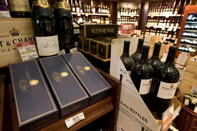Wine and sparkling wine are shown on display at a B.C. liquor store in Vancouver, Friday, Dec. 19, 2008.