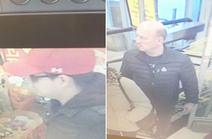 Security camera images of suspects wanted in distraction thefts targeting seniors.