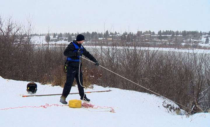 The Saskatoon Fire Department recovered a dog that broke through the river ice on Monday afternoon.