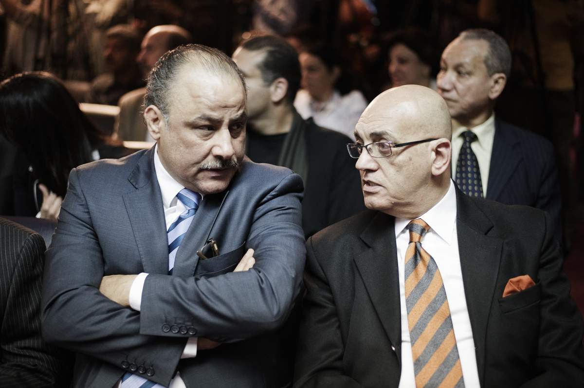 Egyptian human rights activist Nasser Amin (L) and journalist and writer Mohammed Solmawi (R) attend a press conference at the Journalist Syndicate headquarters in the capital Cairo. 