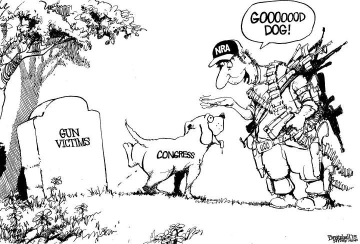 An editorial cartoon published in the New York Daily News on Dec. 3, 2015, the day after the San Bernardino shooting massacre.