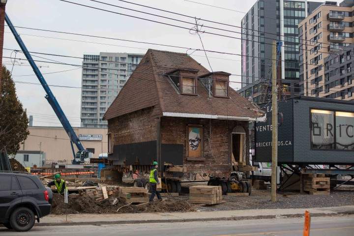 La Maison Keegan is being dug up and moved to make way for a condo project in Griffintown, Montreal, December 9, 2015.