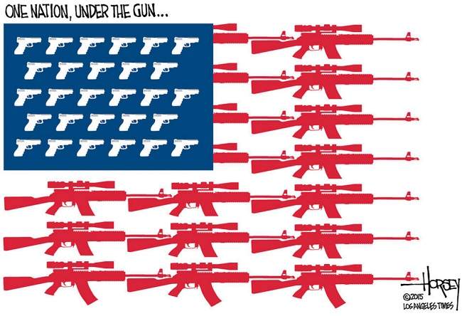 Red, white, blue and guns, according to The LA Times, published Dec.2, 2015, shortly after the San Bernardino attack.