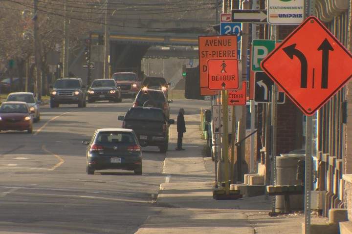 Construction signs on St. Jacques Street in Lachine, Tuesday, December 8, 2015.