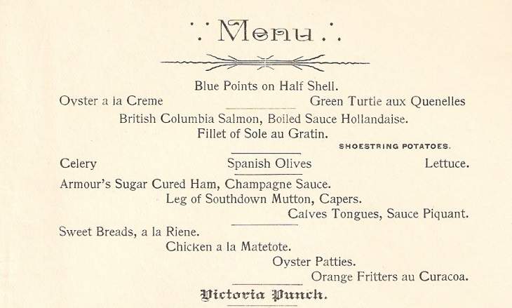 Leland Hotel Christmas Dinner menu (1897).