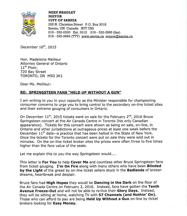 Ontario mayor’s letter insists province stop online ticket gouging - image