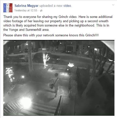 Toronto ‘Grinch’ snatches wreath from woman’s front door - image