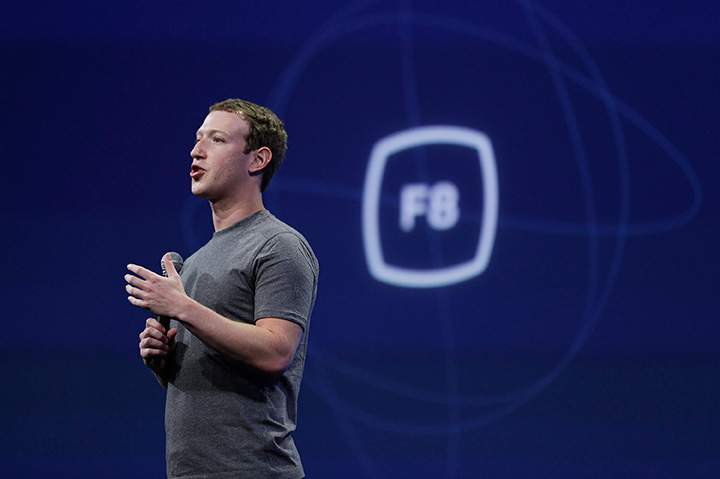In this March 25, 2015 file photo, Facebook CEO Mark Zuckerberg gestures while delivering the keynote address at an event in San Francisco. 