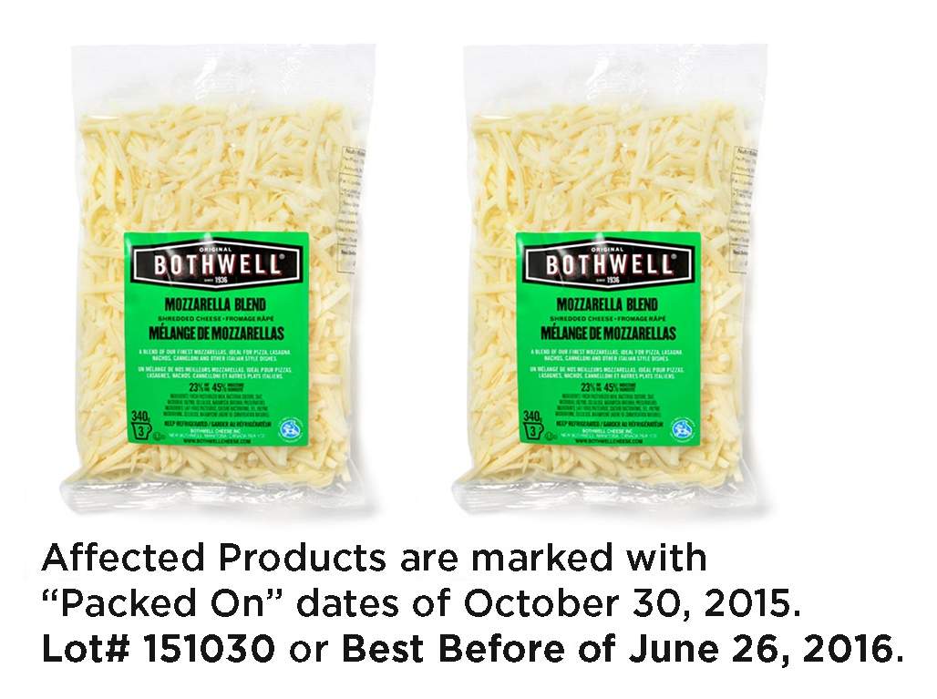 Bothwell Cheese is recalling five shredded cheese products sold in Saskatchewan, Manitoba and Quebec over listeria contamination fears.