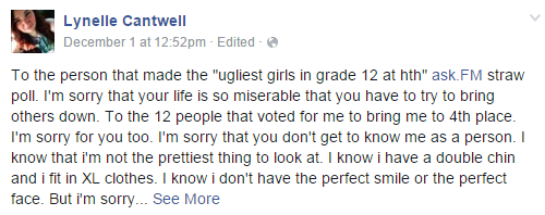 Newfoundland teen named in ‘ugliest girl’ poll takes on online bullies - image