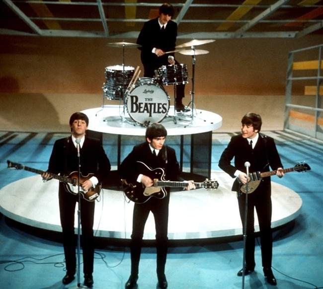 The Beatles perform on the CBS "Ed Sullivan Show" in New York.