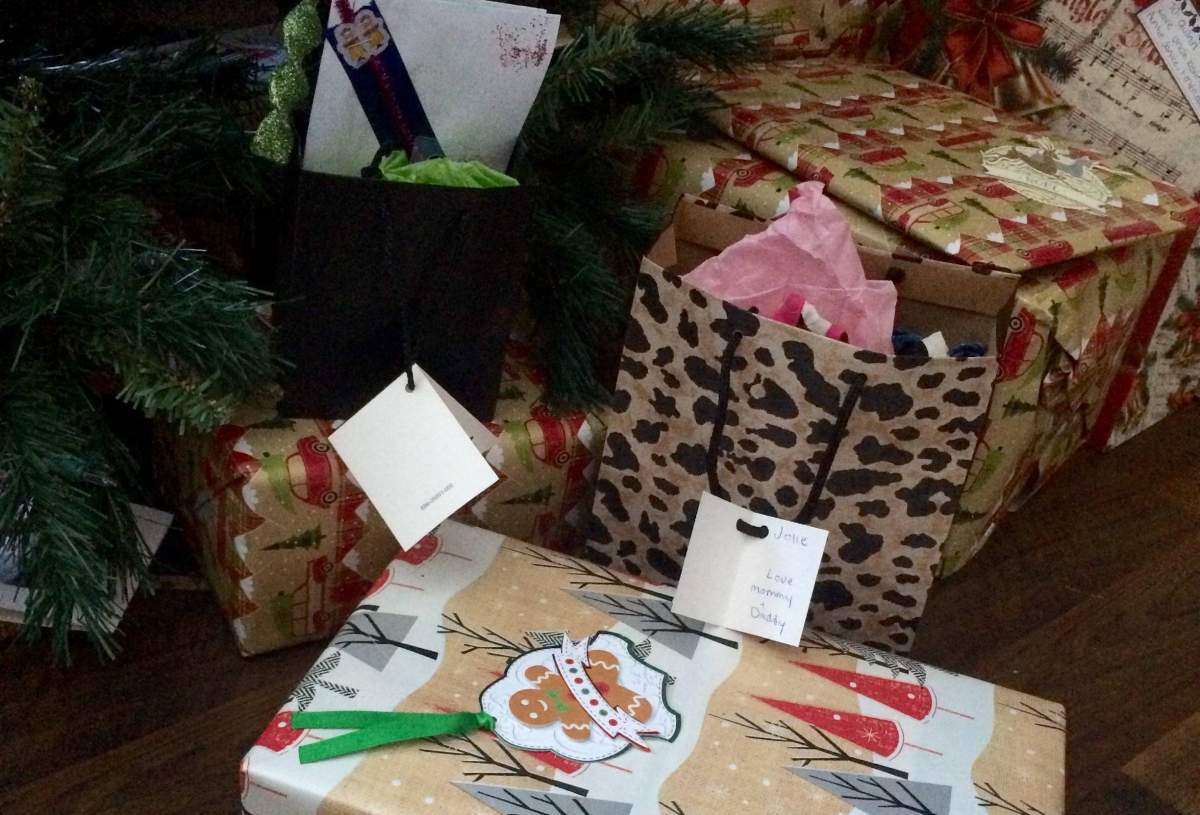Presents under a tree.