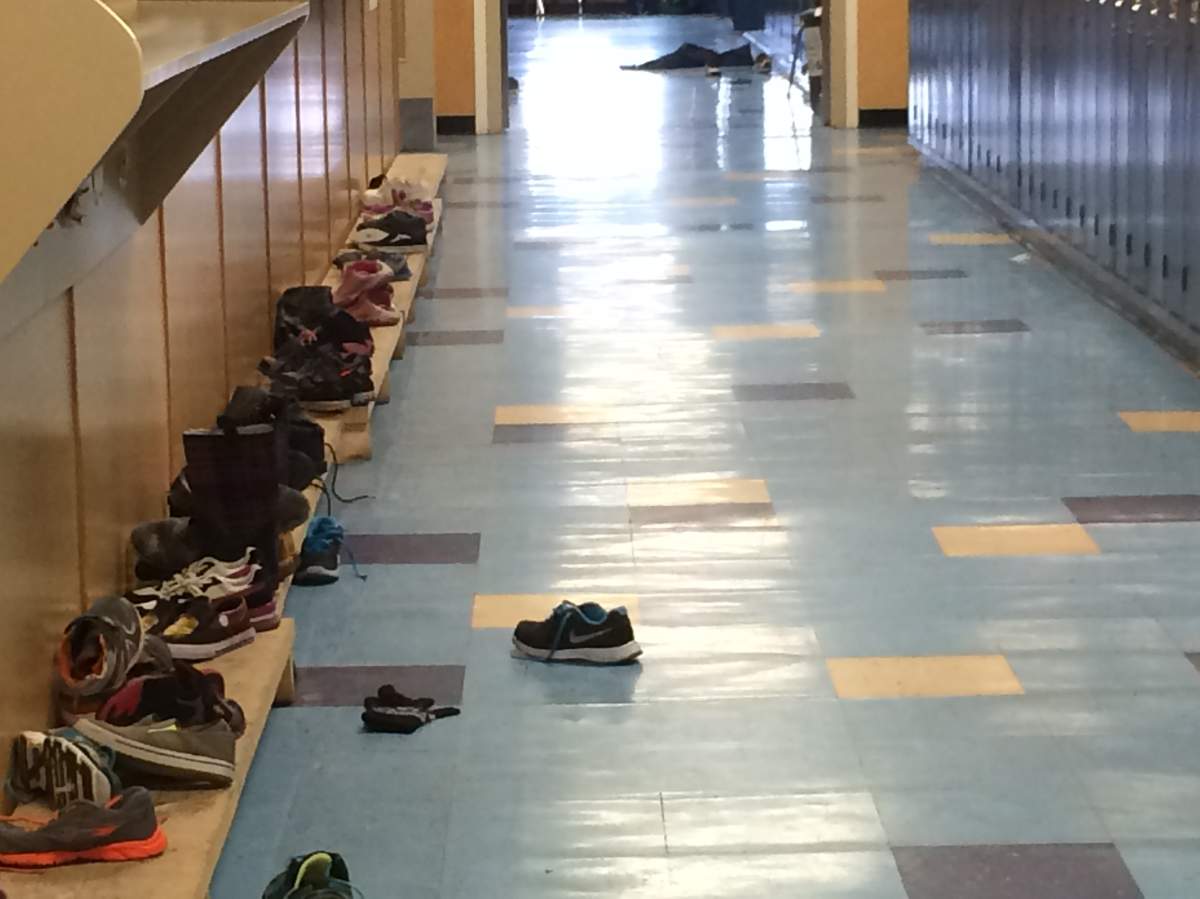 A hallway at St. Catherine Catholic School in Edmonton.